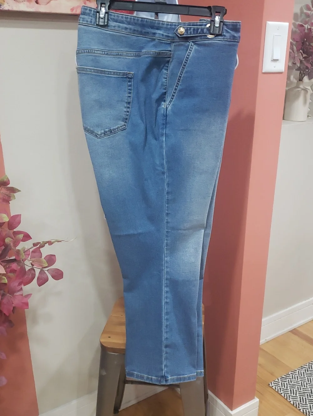 Michael Kors Light Blue Stretch Denim Boot Cut Jeans with Grommet Detail, 20W